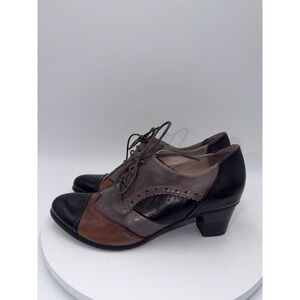Spring Step Rorie Academia Oxfords Heels Lace Up Brown Black Leather Brogue Sz 8